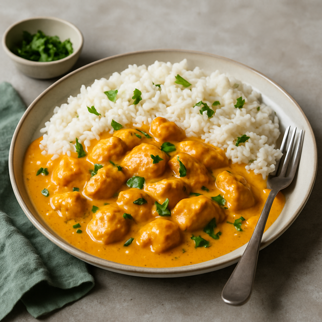 Cremiges Hähnchencurry mit Reis