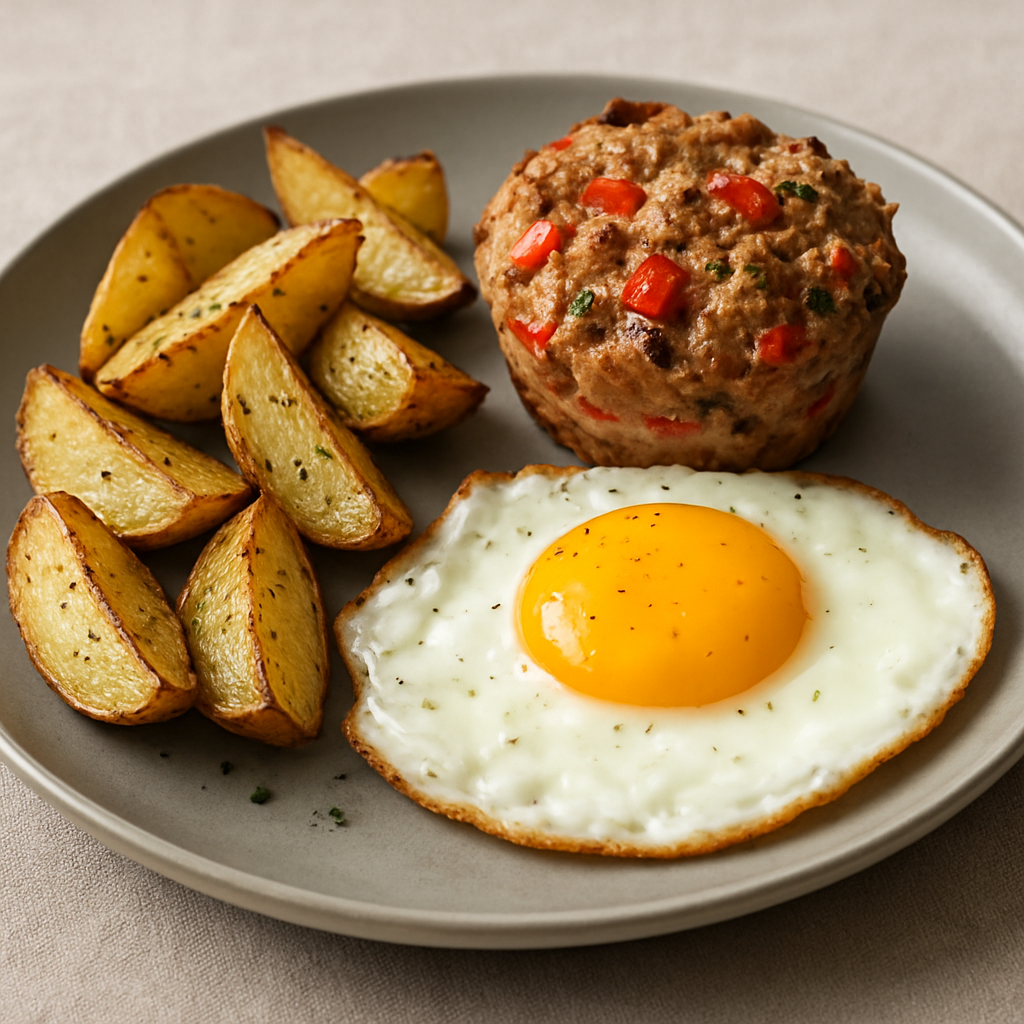 Protein-Hackmuffins mit Ei und Ofenkartoffeln