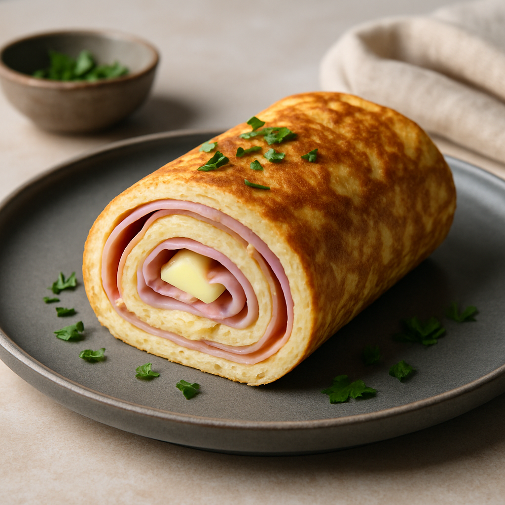 Protein-Pfannkuchenrolle mit Schinken und Käse